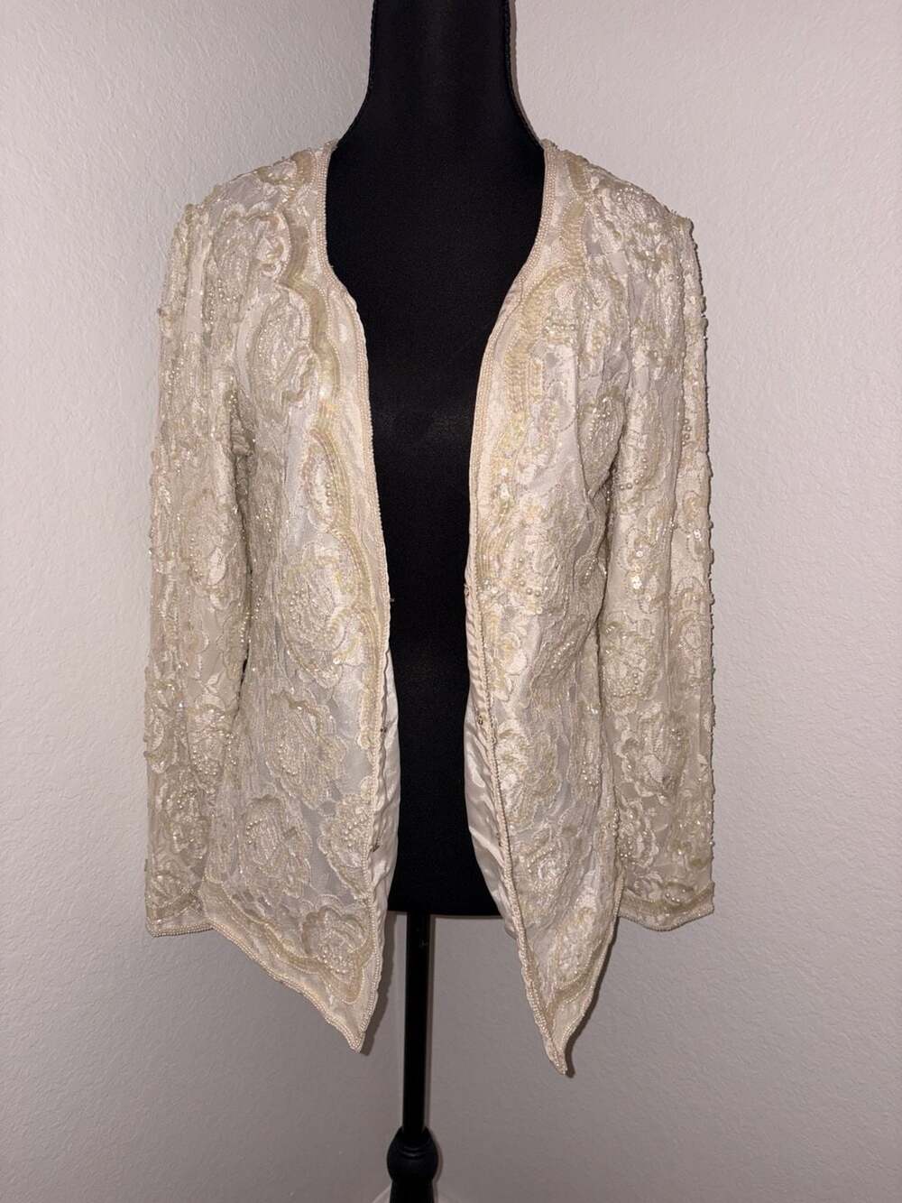 Candlelight Vintage Beaded Lace Open Evening Jacket